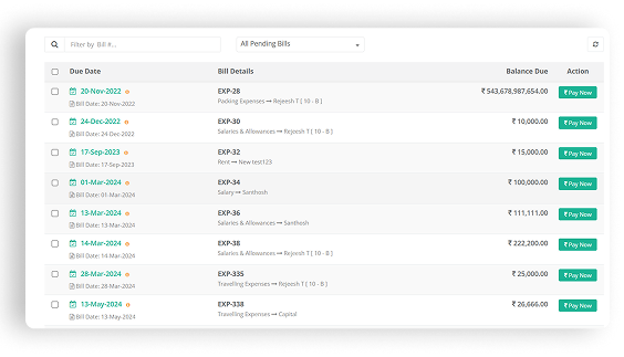 Pending Bills List