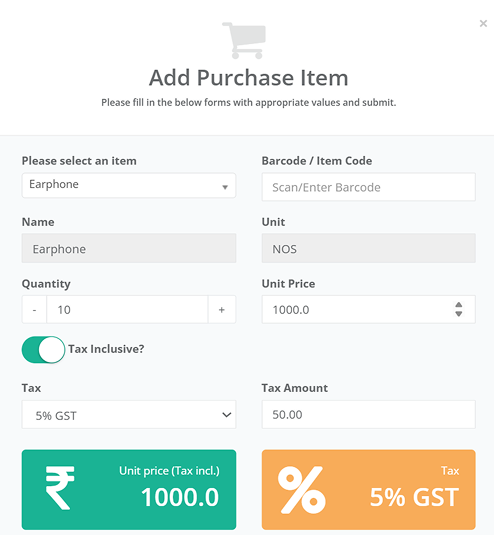 GST Purchase Entry Form UI